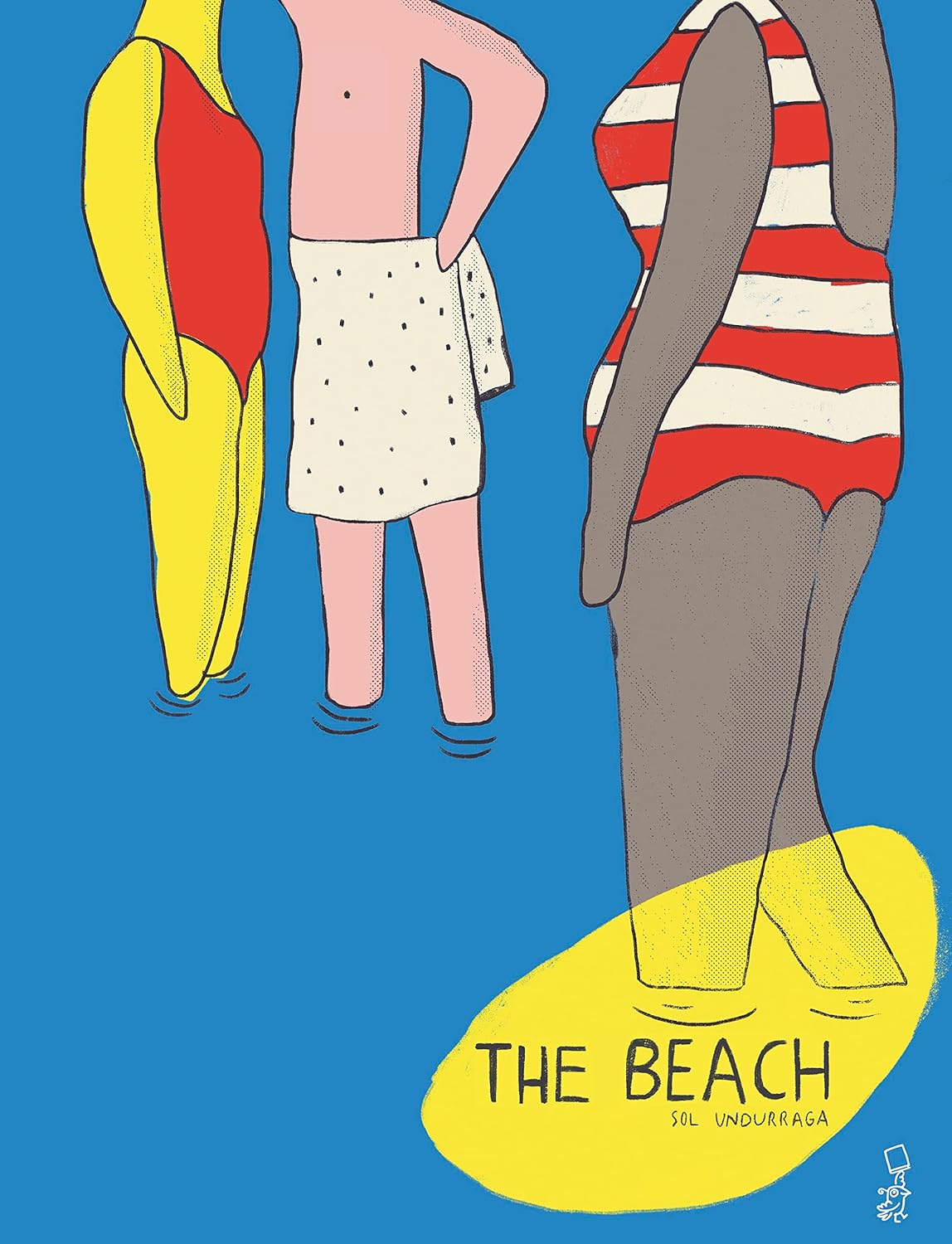 Cover of The Beach featuring an illustration of three people in swimsuits from the chest down with one person in the foreground and two in the background.