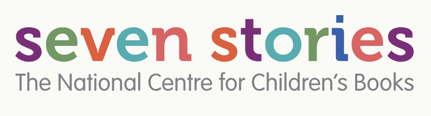 Post image for Seven Stories, the virtual exhibit at The National Centre for Children's Books. The image includes their logo which is the text "seven stories" in all lowercase letters with alternating colors for each letter in purple, green, pink, and blue hues. Below it is the text "The National Centre for Children's Books" in a smaller font in light grey. The image is on an off-white background.