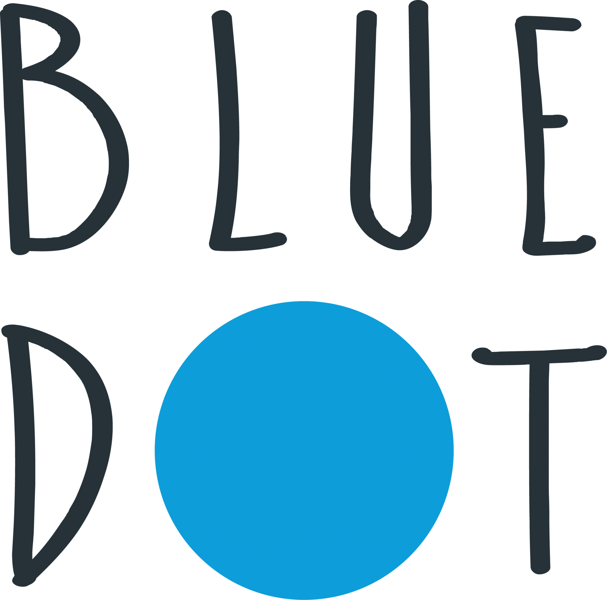 Post image for Blue Dot Kids Press featuring the publisher's logo which is the name "Blue Dot" in all caps and in a handwritten black font with the "O" in Dot substituted with a perfect graphic of a blue circle.