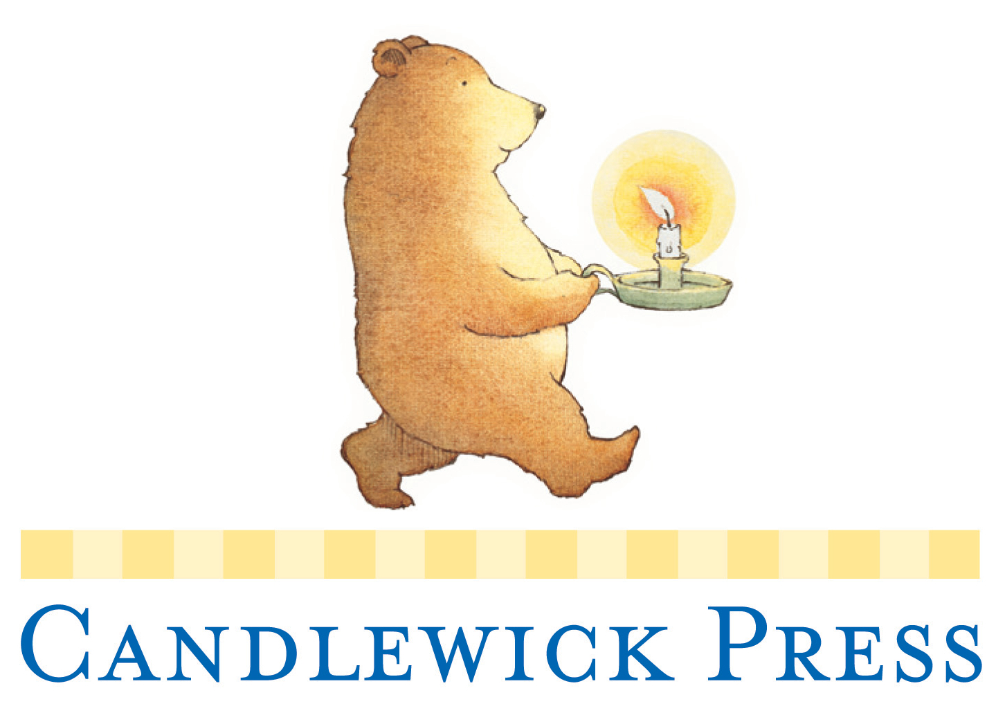 Post image for Candlewick Press featuring the publisher's logo which is an illustration of a bear walking with a candlestick in hand and a yellow gingham striped below it. The name of the press is displayed in blue below that.