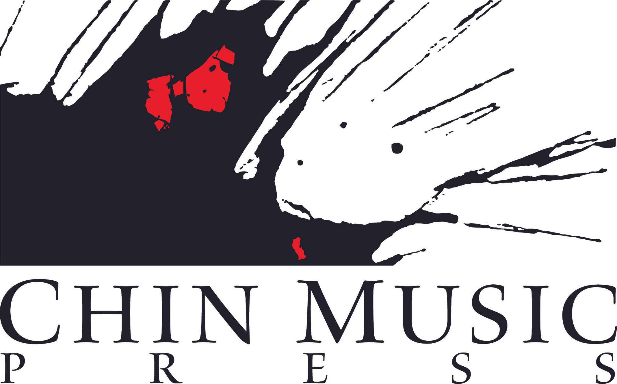 Post image for Chin Music Press featuring the press' logo which is a graphic of a splash of black ink with red inside of it above the name of the publisher in black and all caps in a serif font.