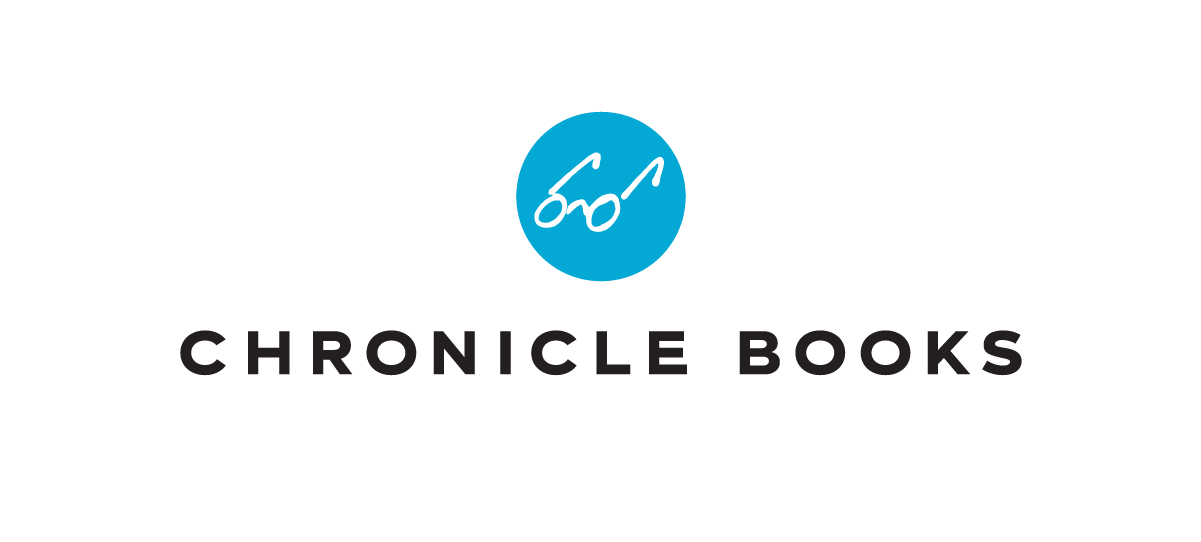 Post image for Chronicle Books featuring the publisher's logo which is a blue circle with a white handwritten-style graphic of a pair of round glasses inside of it. Below that is the name of the publisher in a thick black sans-serif font in all caps.