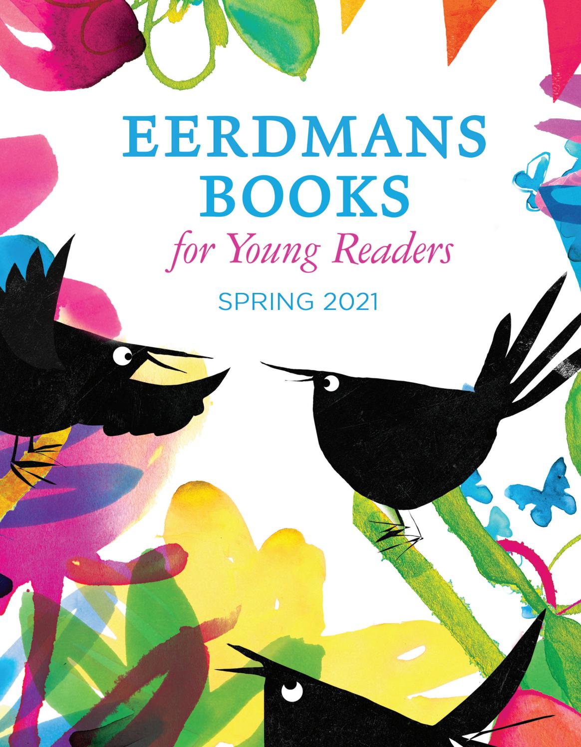 Post image for Eerdmans Books for Young Readers featuring the cover of one of their catalogues with an illustration of three crows conversing happily among brightly colored foliage.