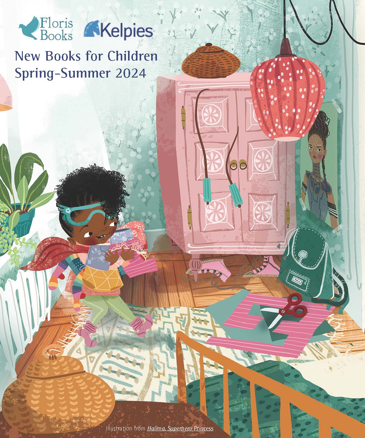 Post image for Floris Books featuring a cover of one of their catalogues with an illustration of a young African American girl in a colorful and homey home environment.