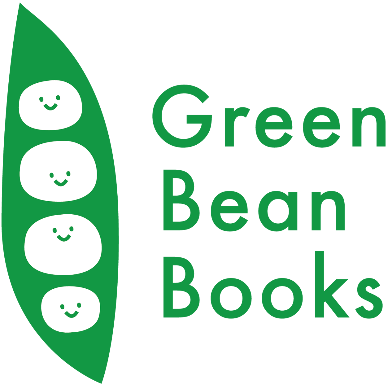 Post image for Green Bean Books featuring the publisher's logo which is a graphic of a pod of peas where each has a smiley face and the name of the press to the right all in a bright dark green color.