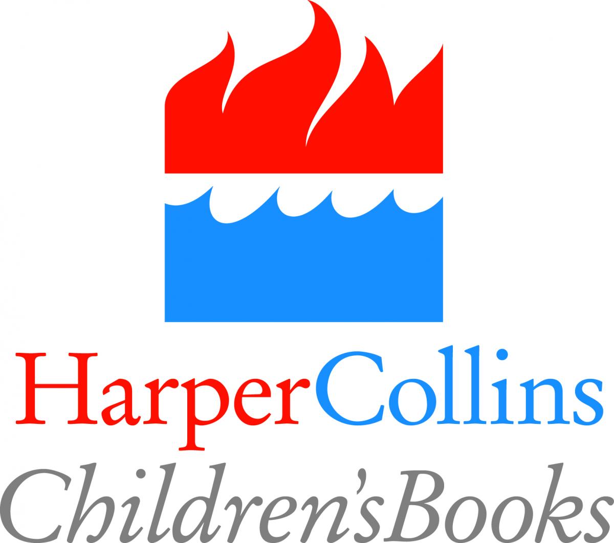 Post image for Harper Collins Children's Books featuring their logo which is a graphic of red flames above blue water above the name of the press in red, blue and gray in a serif font and with the words "Children's Books" italicized.