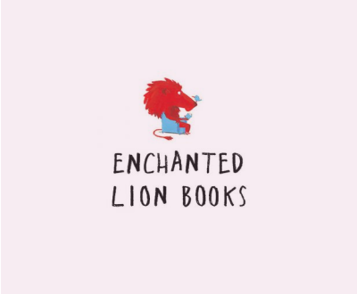 Hero image of the category Publishers featuring the logo for the publishing company Enchanted Lion Books depicting an illustration of a red lion on a pink background with the publisher's name in handwritten font nearby.