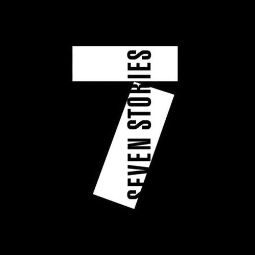 Post image for Seven Stories Press featuring their logo which is a dark black square with the number "7" inside of it in white. The text "seven stories" is depicted vertically and on top of the seven in all uppercase black letters in a sans-serif font so that wherever it overlaps with the black background it disappears.